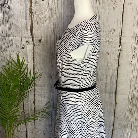 Anne Klein Black and White Ripple Cap Sleeve Midi Dress Size 6  325 - Picture 5 of 14
